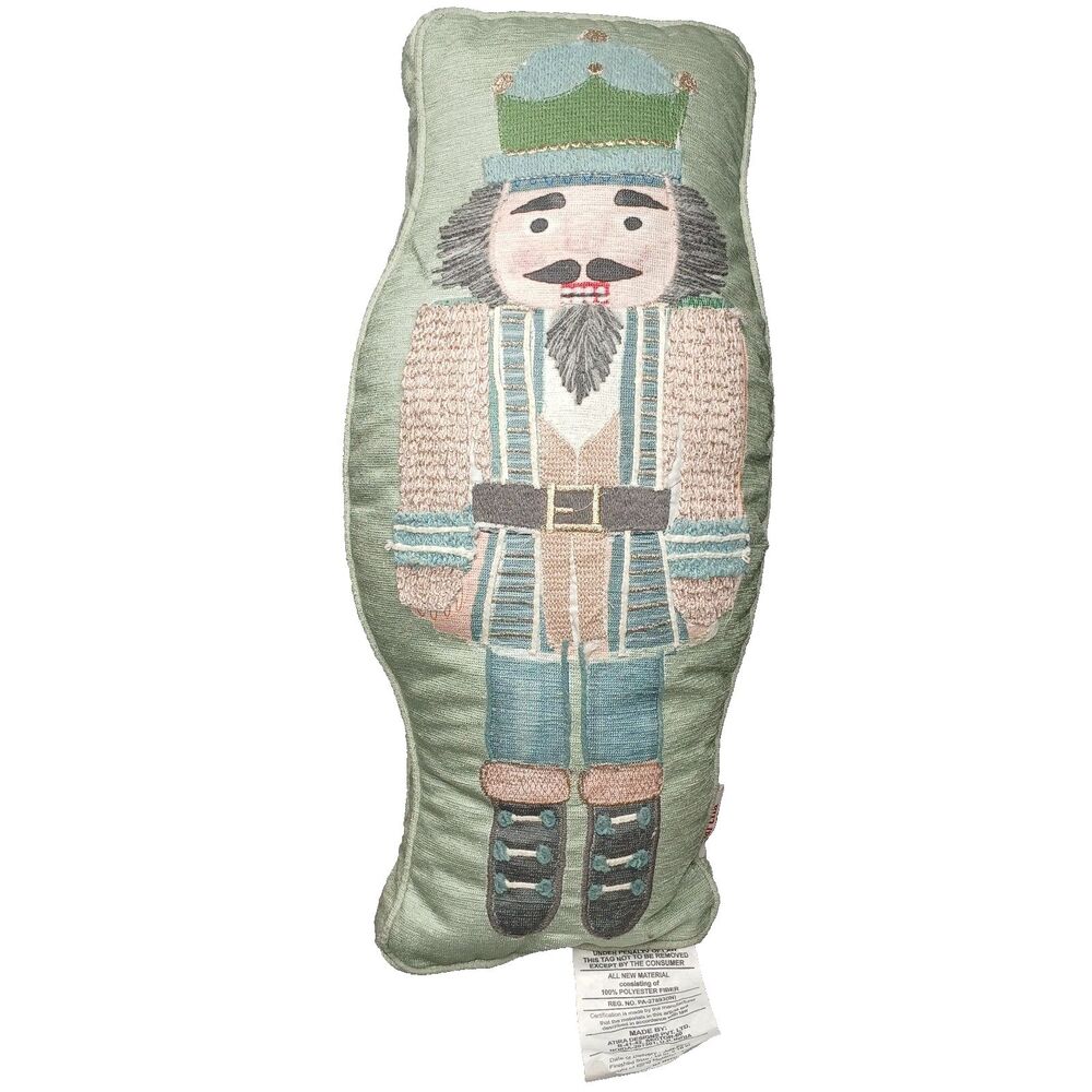 Martha Stewart Toy Soldier Embroidered Tall Pillow Green Pastels The Nutcracker